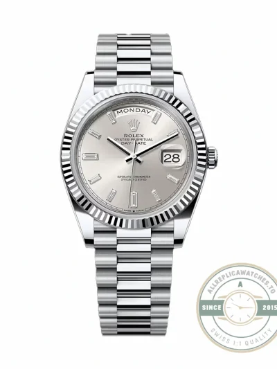 Rolex 228239-0003 Day-Date 40 White Gold Silver Baguette