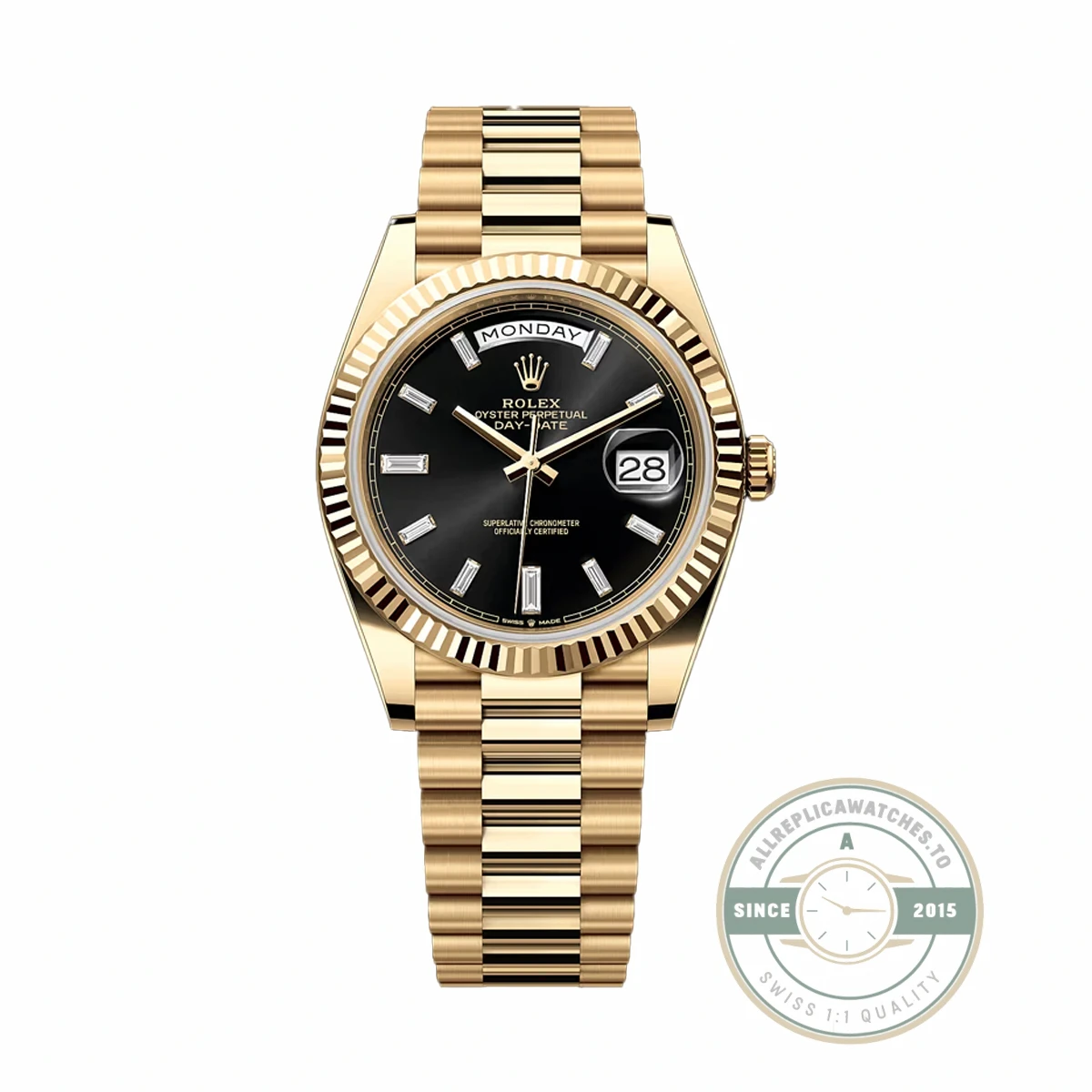 Rolex 228238-0004 Day-Date 40 Yellow Gold Black Baguette