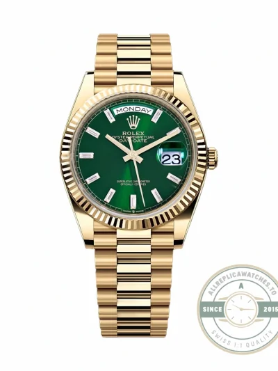 Rolex - 228238-0061 Day-Date 40 Yellow Gold - Fluted Green - Baguette