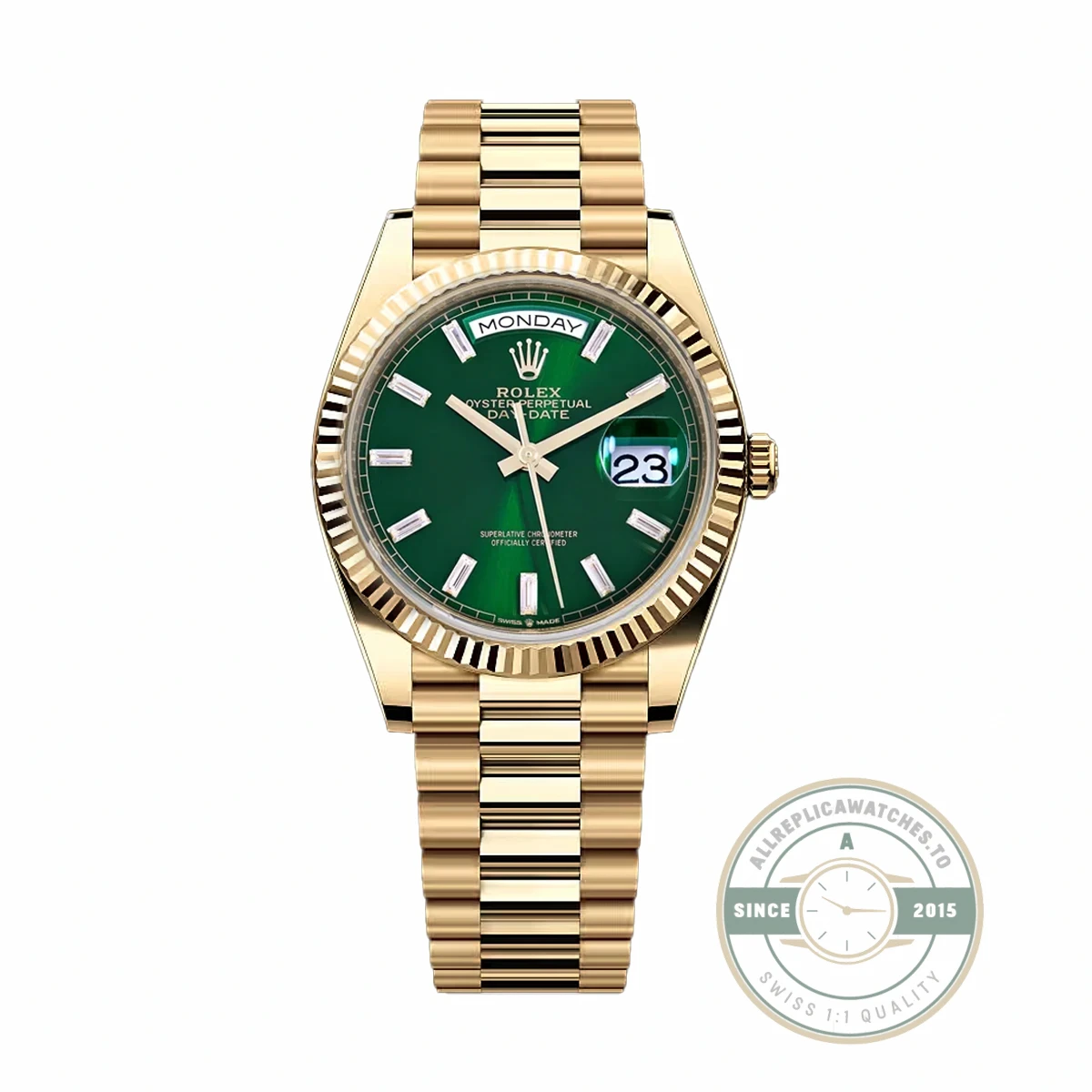 Rolex - 228238-0061 Day-Date 40 Yellow Gold - Fluted Green - Baguette