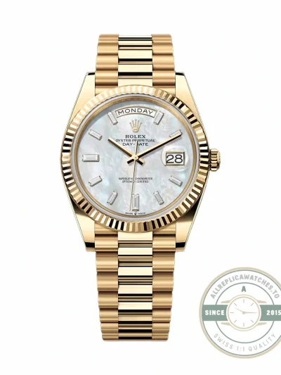 Rolex 228238-0071 Day-Date 40 Yellow Gold Fluted Mother Of Pearl Baguette