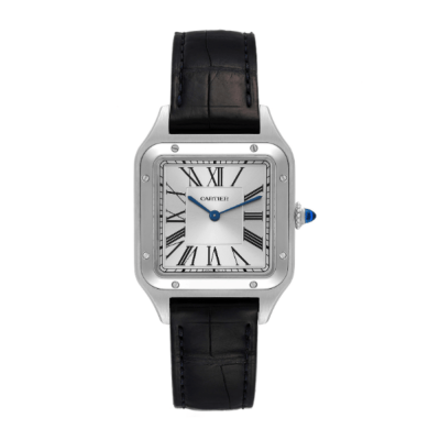 Replica Cartier Santos-Dumont WSSA0023, steel case and black leather strap
