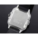 Caseback in brushed steel, its automatic and 100 m water-resistant lines cut in