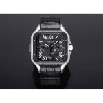 Front view where white Roman numerals lift clear of the black dial surface