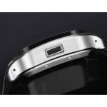 Opposite case flank with the rectangular strap-release bar let into the steel