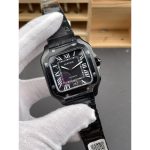 Blacked-out case in white gloves, inspection label hanging from the strap below