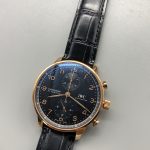 Black lacquer against silver subdials and blued steel hands, maximum contrast
