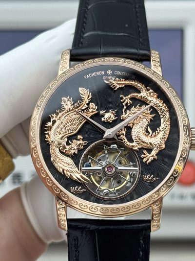 Super Clone Vacheron Constantin Traditionnelle 6040T Dragon Phoenix Tourbillon Black Dial - Premium Metiers d Art Replica