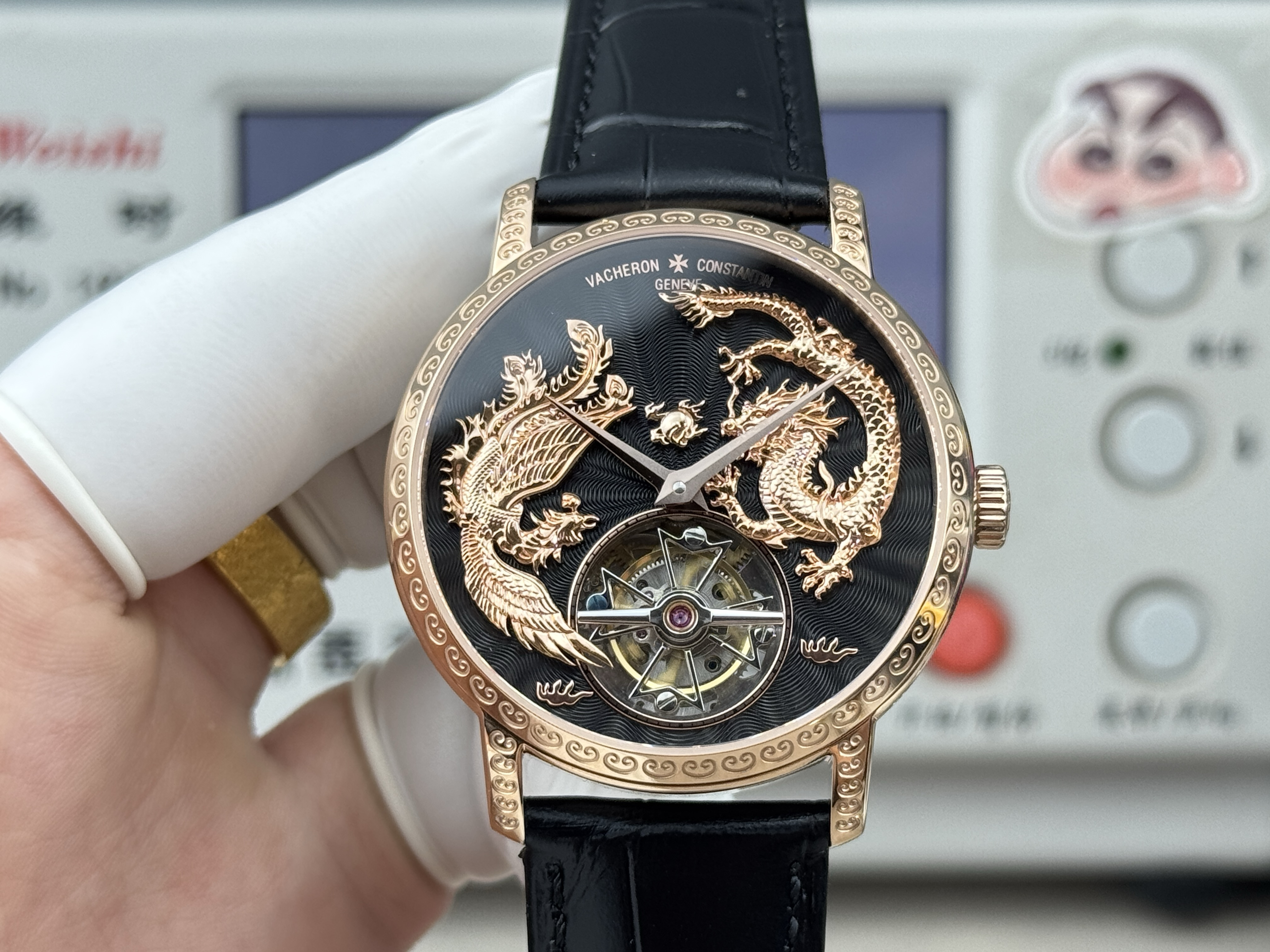 Super Clone Vacheron Constantin Traditionnelle 6040T Dragon Phoenix Tourbillon Black Dial - Premium Metiers d Art Replica