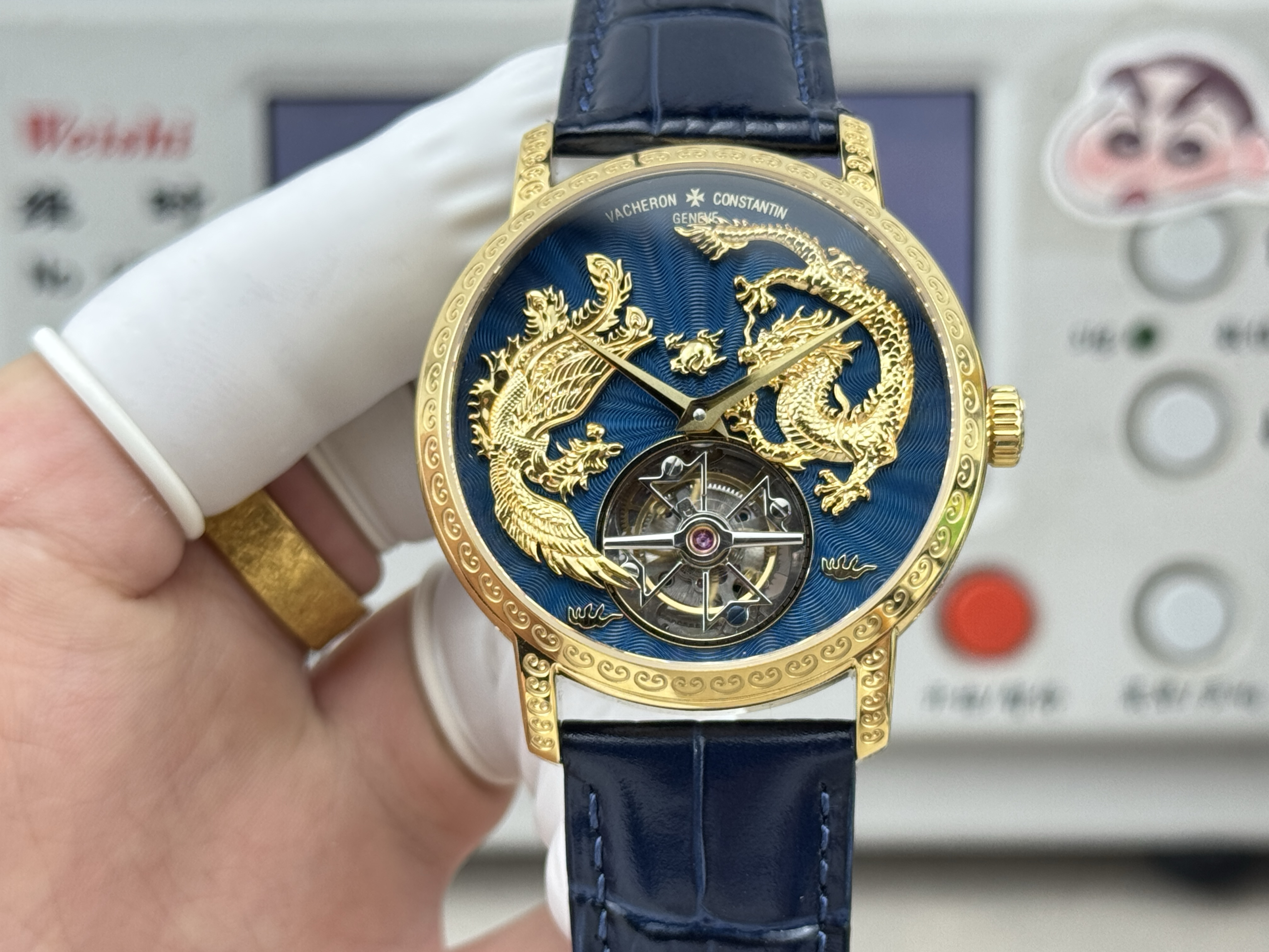 Swiss Clone Vacheron Constantin Traditionnelle 6040T Dragon Phoenix Tourbillon Blue Dial Rose Gold - Limited Edition Replica