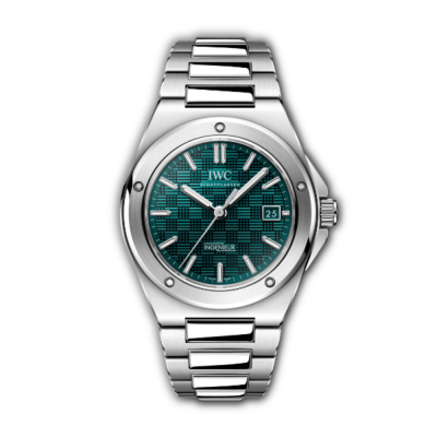 Turquoise sunburst dial on the replica IWC Ingenieur IW328903, under AR sapphire