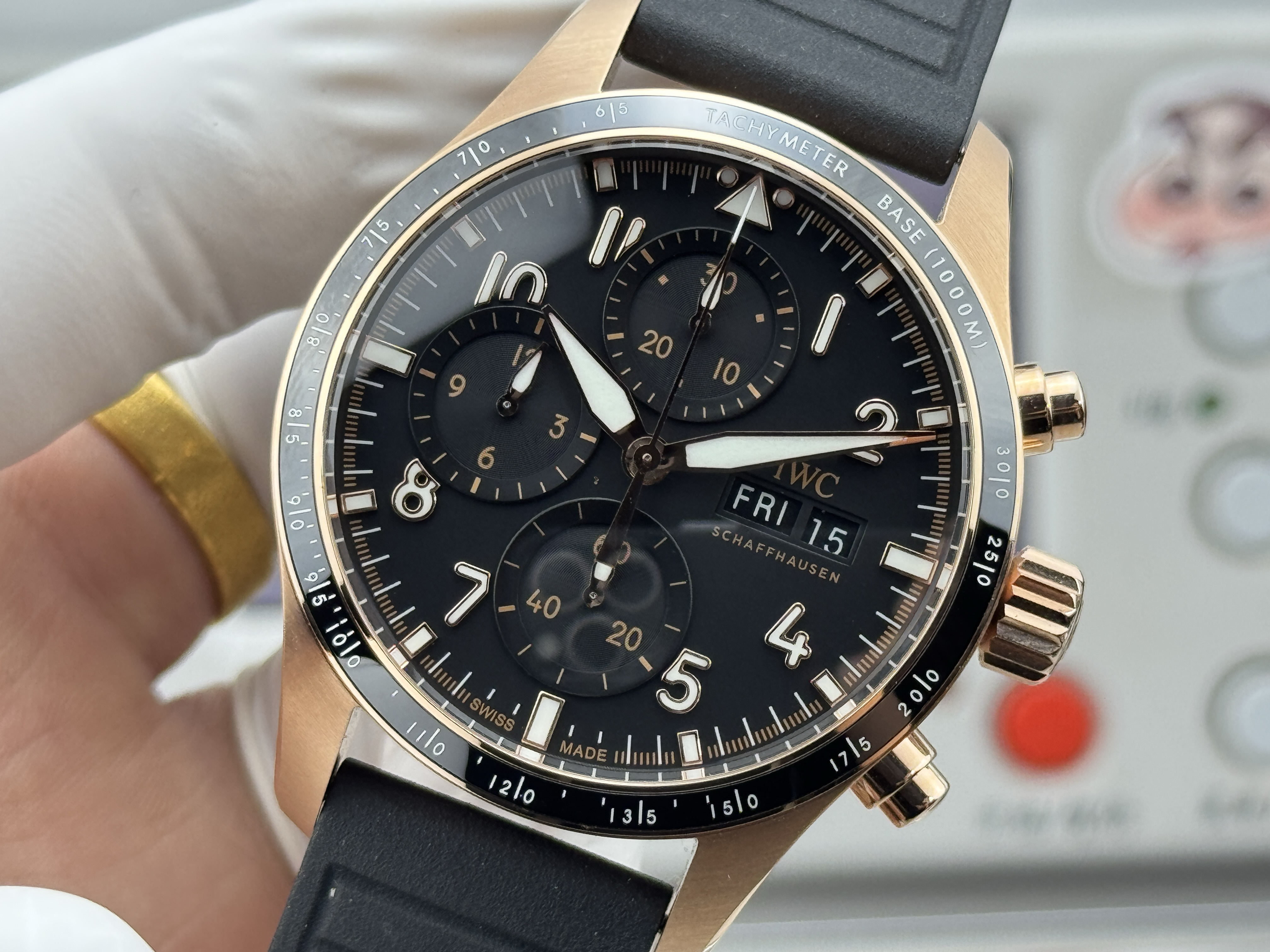 Super clone IWC Pilot's Watch Performance Chronograph 41mm - IW388309 Rose Gold Black Dial - Image 7
