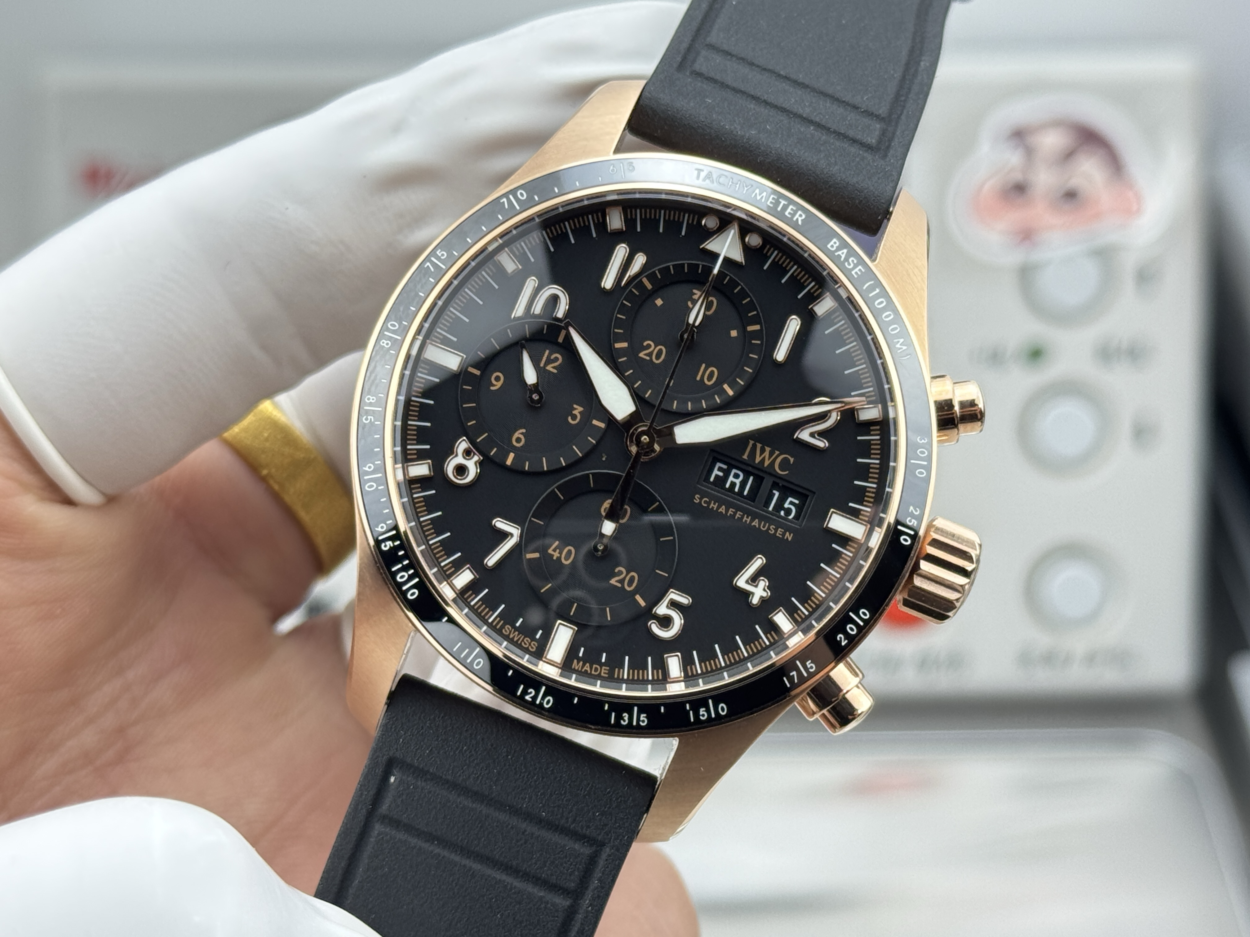 Super clone IWC Pilot's Watch Performance Chronograph 41mm - IW388309 Rose Gold Black Dial - Image 8