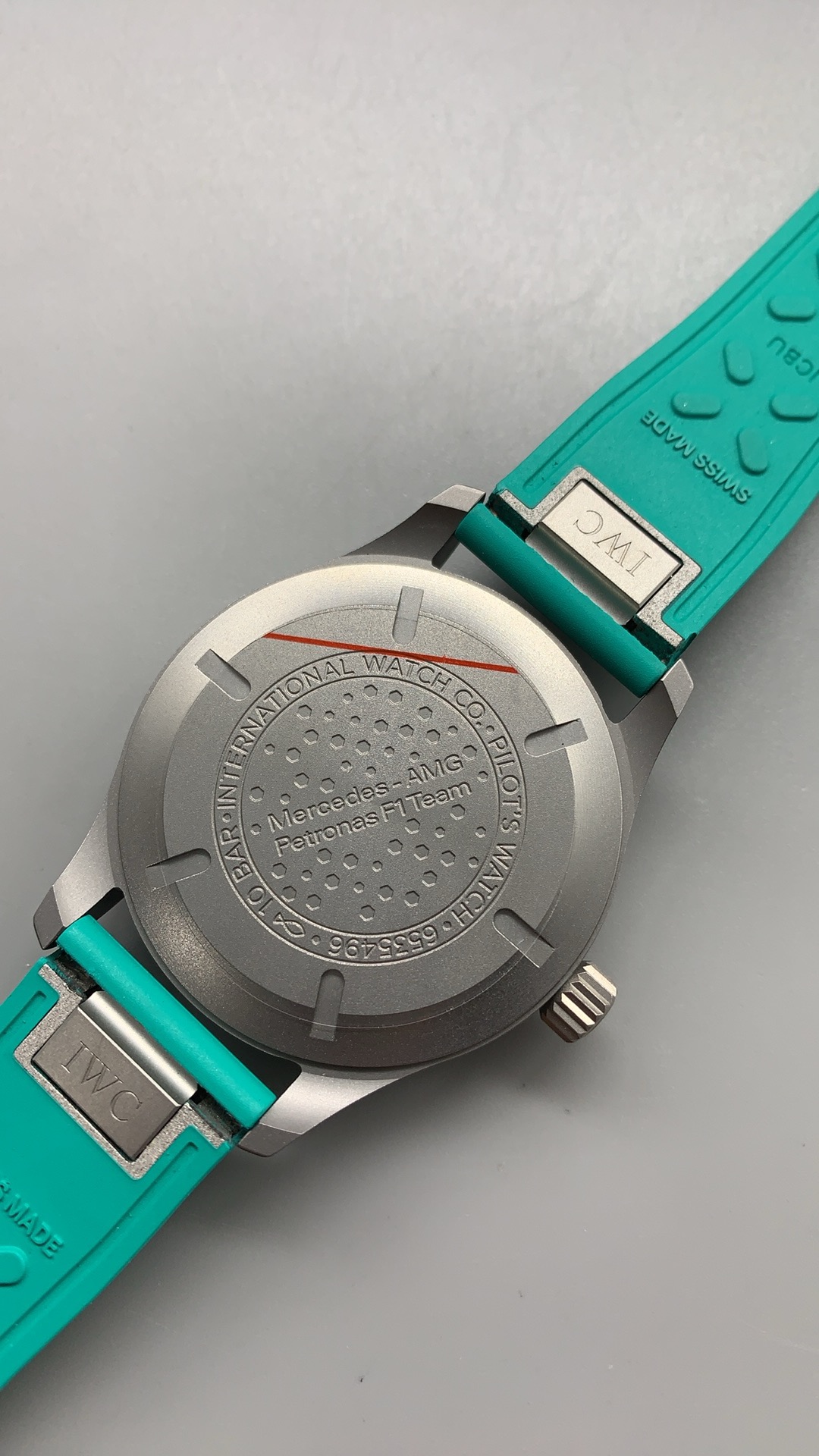 Green-on-black AMG dial of this Mark XX clone behind coated sapphire