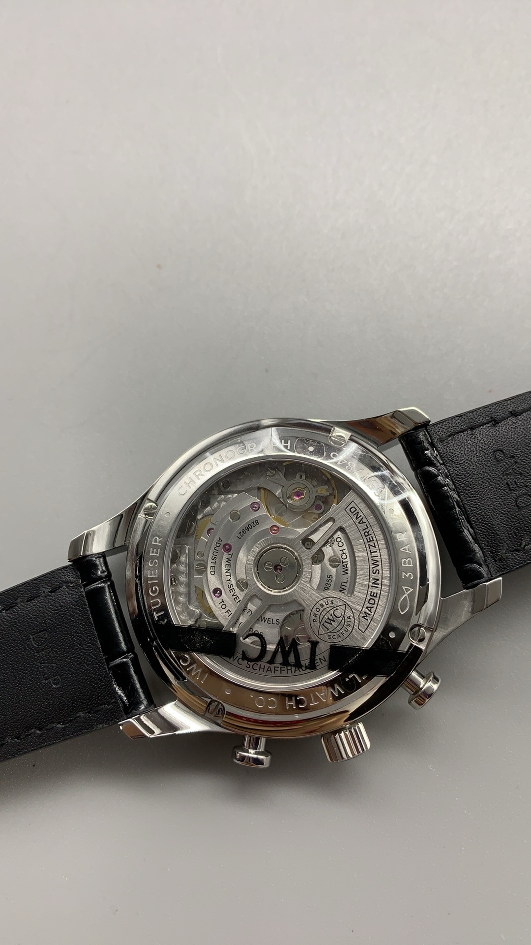 Polished 316L steel at 41mm, the Portugieser chronograph working size