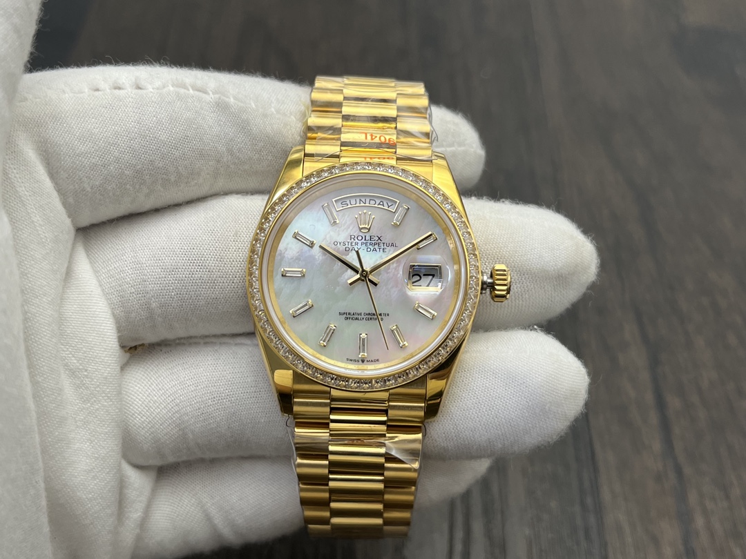 Super Clone Day-Date 36 mm Mother of Pearl Yellow Gold 128348RBR - Image 1