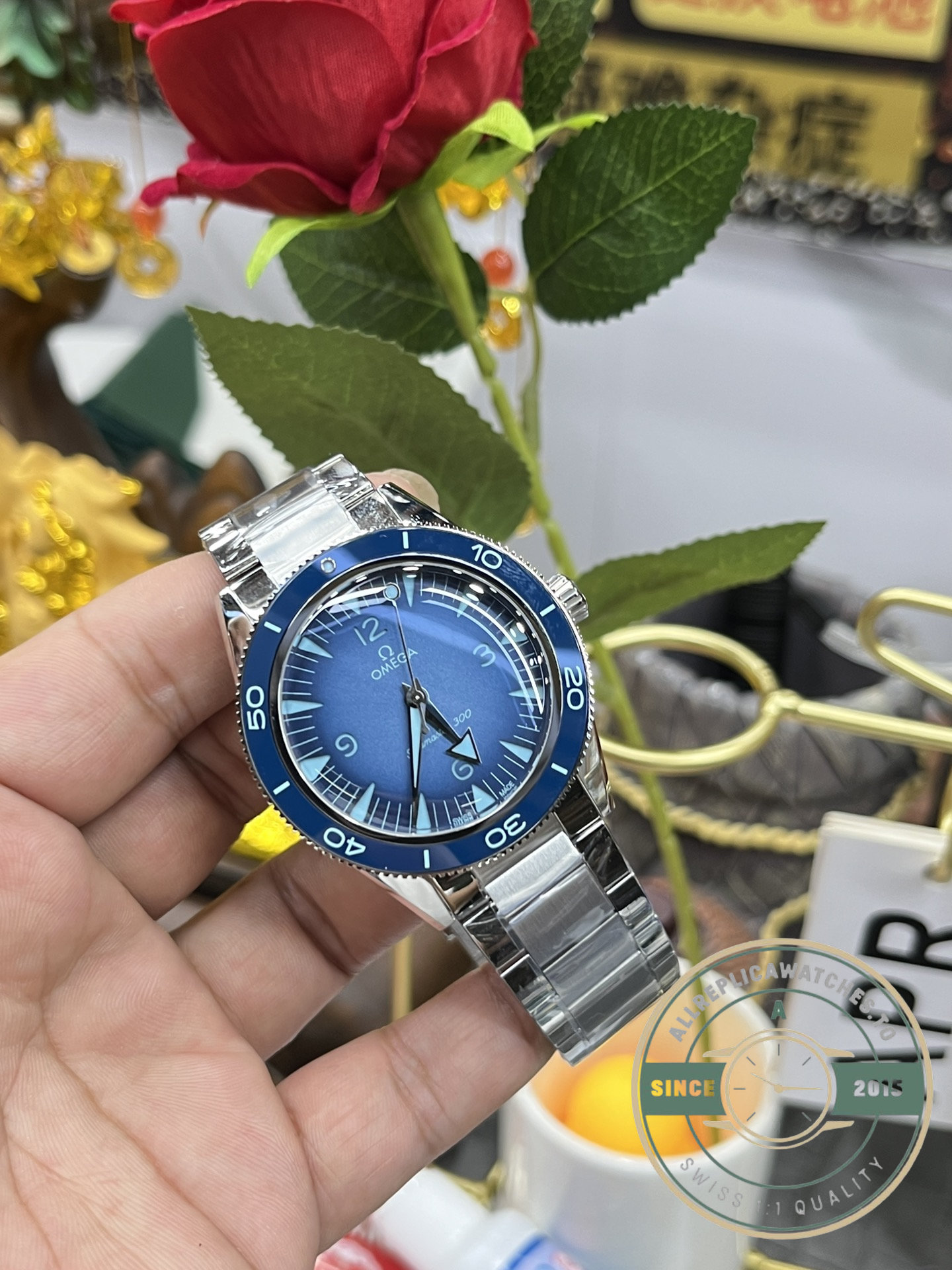 Blue-dial Omega Seamaster 300 at 41mm, a superclone built on the VSF VS8900 platform