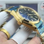 150 metres of water resistance behind the gold Omega Aqua Terra superclone case back