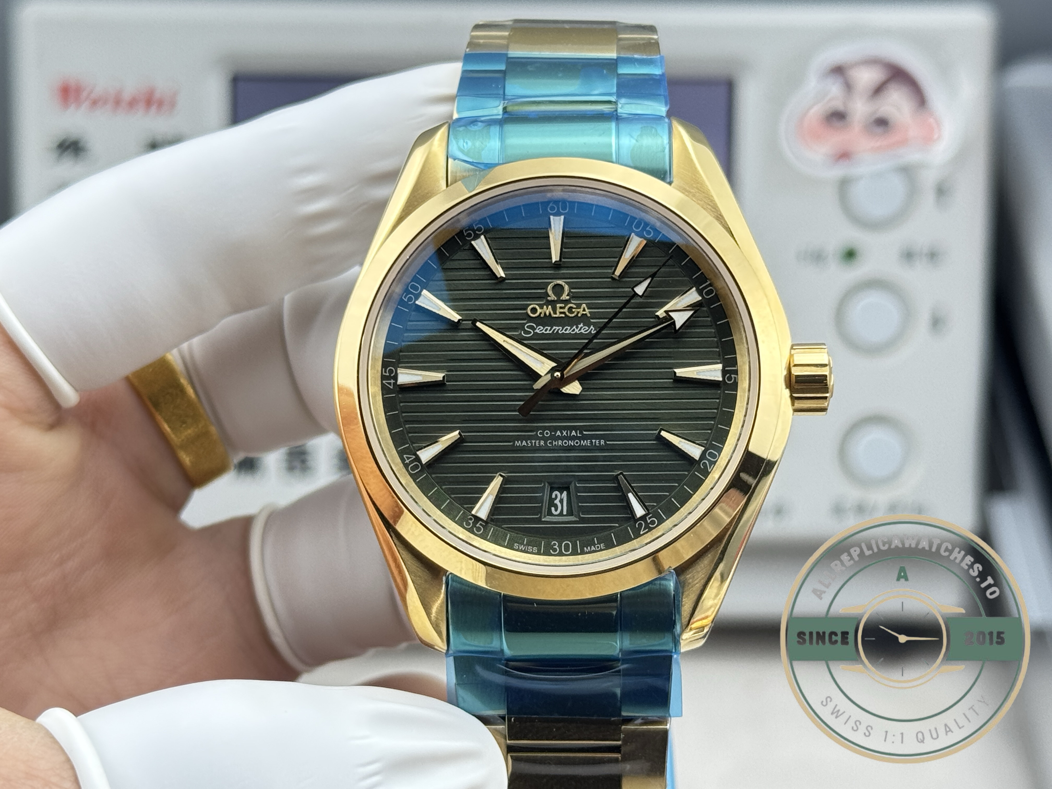 VSF-assembled gold Omega Seamaster Aqua Terra 150M superclone with the VS8900 fitted