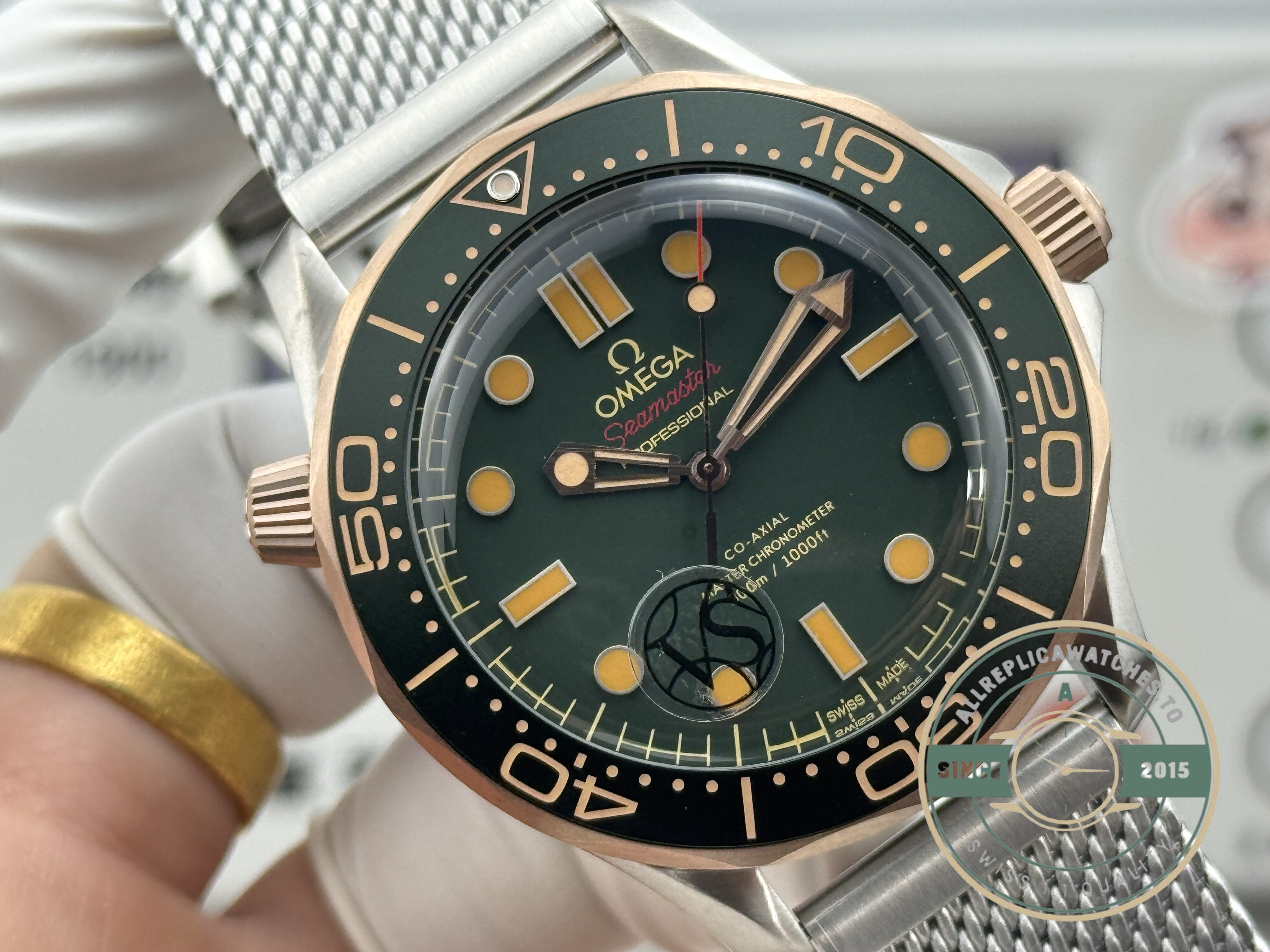 Full titanium case at 42mm keeping this Seamaster Diver 300M clone light on the wrist