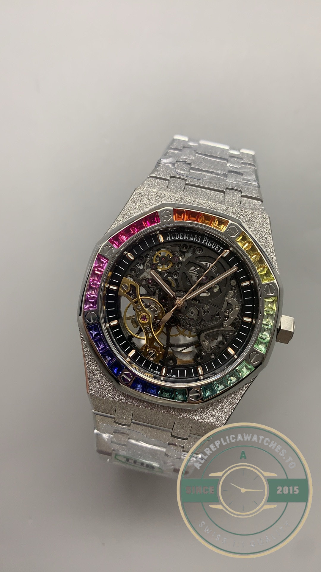 Replica Audemars Piguet Royal Oak Frosted Gold Rainbow Skeleton Ref.15412BC.YG.1224BC.03-B - Image 3