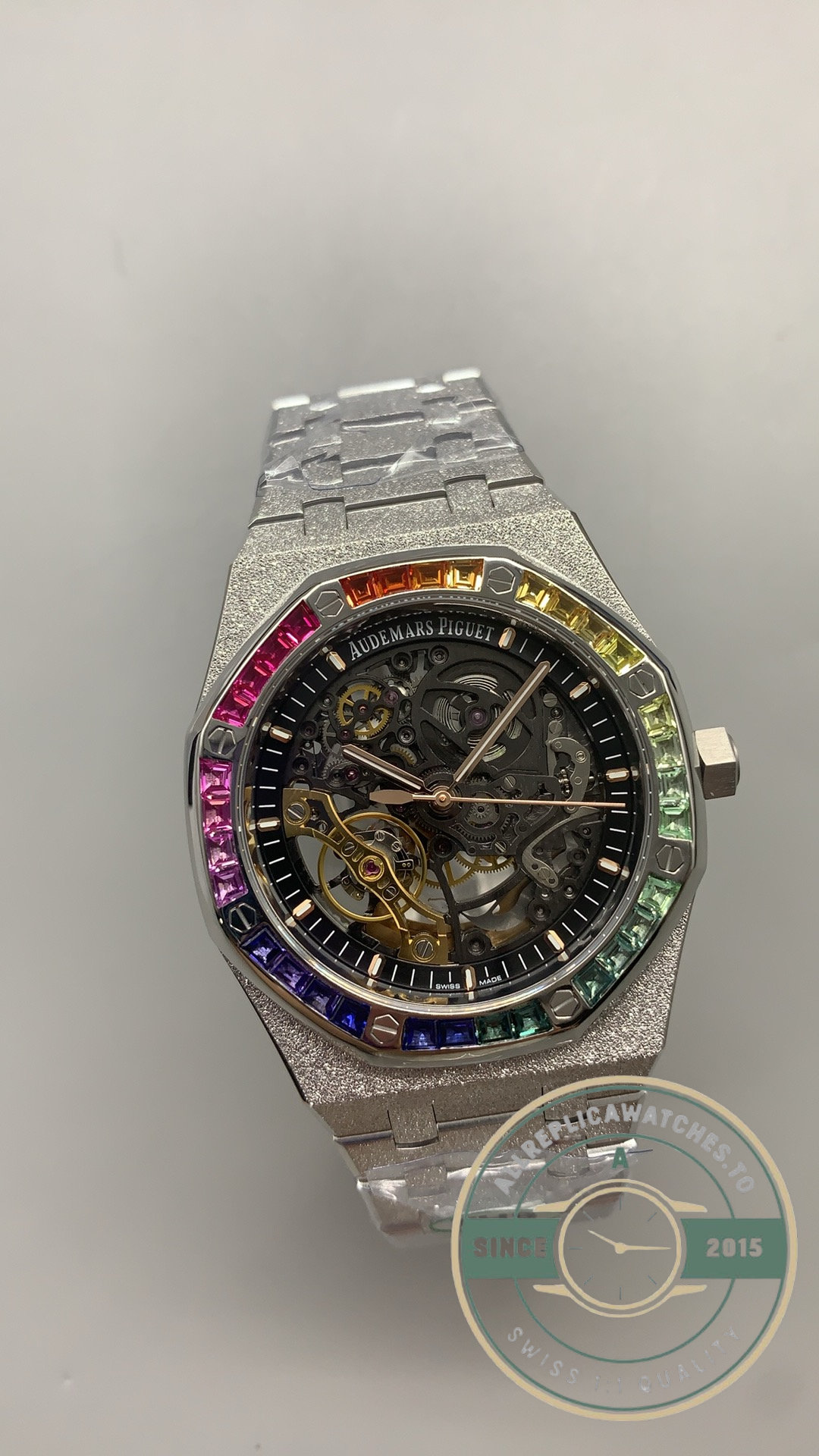 Replica Audemars Piguet Royal Oak Frosted Gold Rainbow Skeleton Ref.15412BC.YG.1224BC.03-B - Image 4