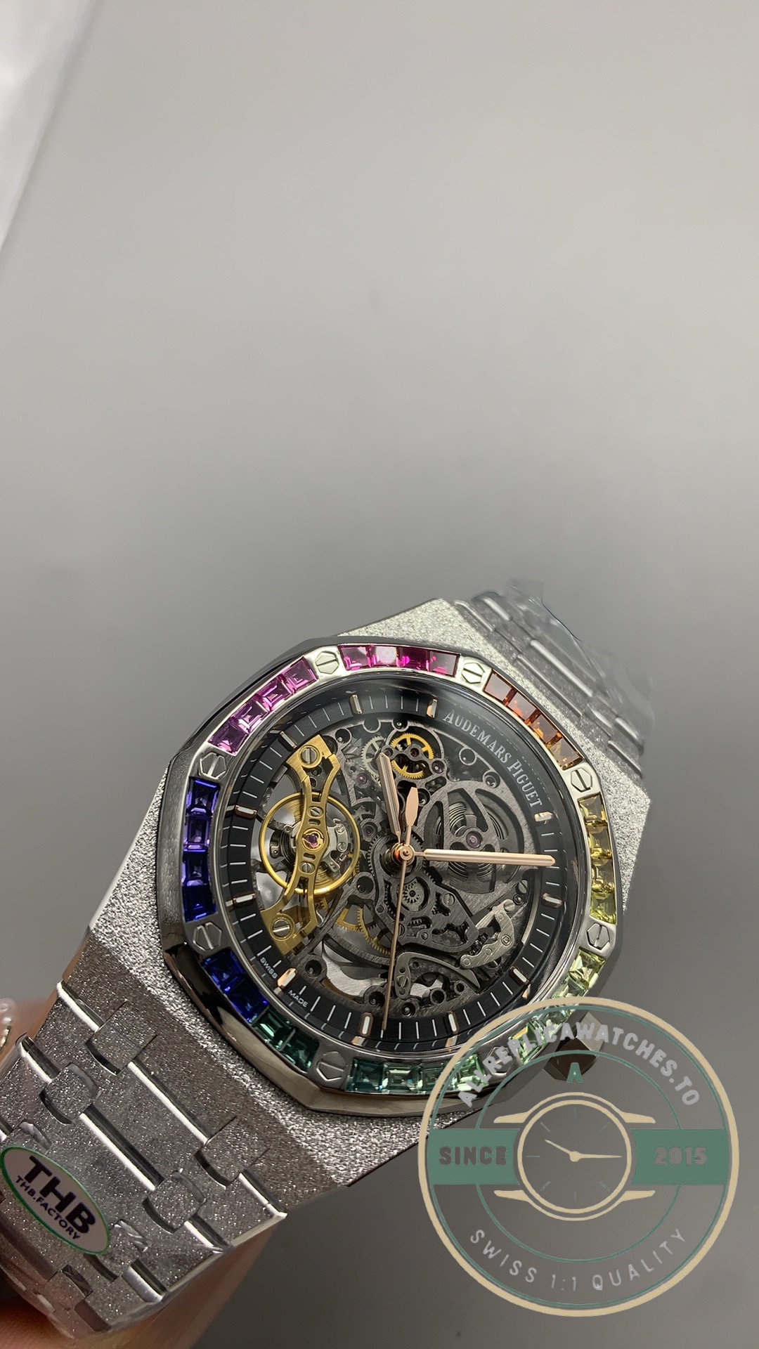 Replica Audemars Piguet Royal Oak Frosted Gold Rainbow Skeleton Ref.15412BC.YG.1224BC.03-B - Image 5