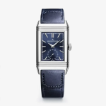 Front view of the steel JLC Reverso Tribute Small Second Q397848J with its blue sunray dial