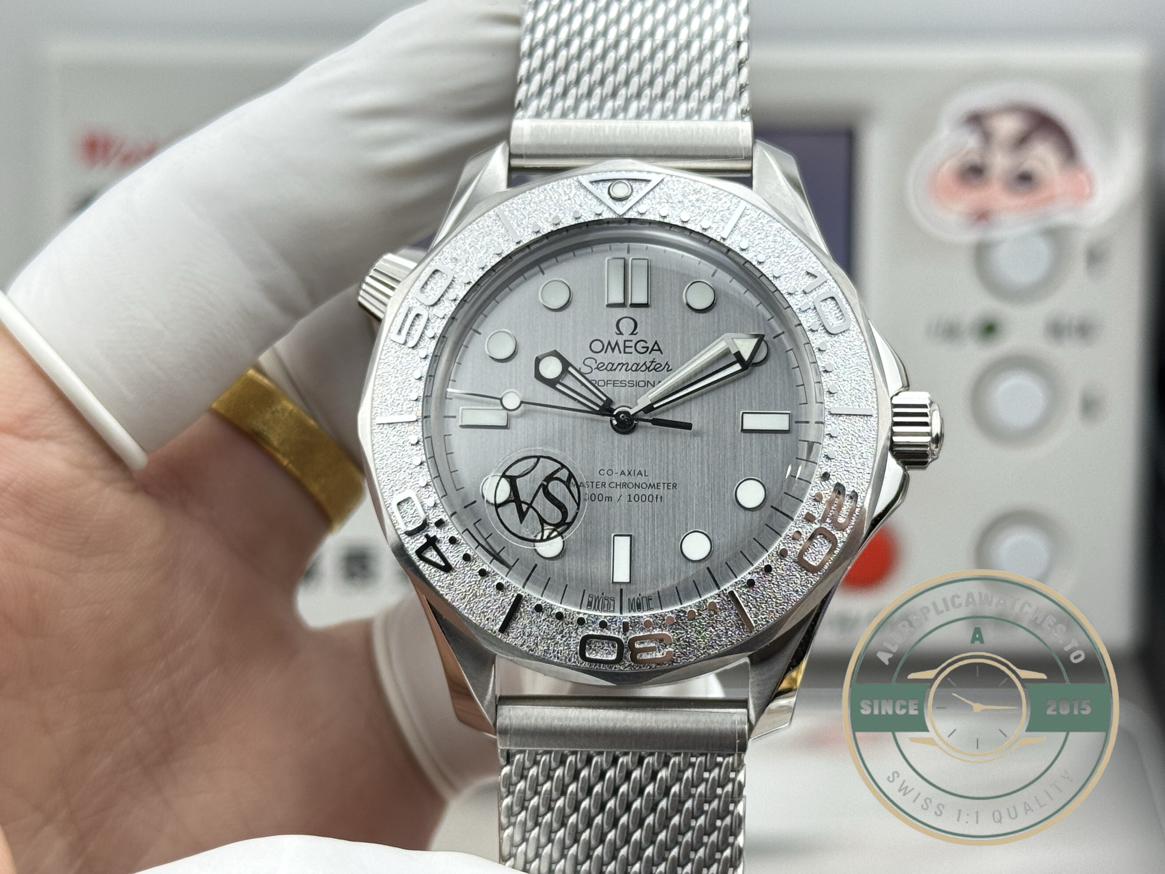 Diver 300M case of this clone Omega Seamaster, rated to 300 metres like the genuine piece