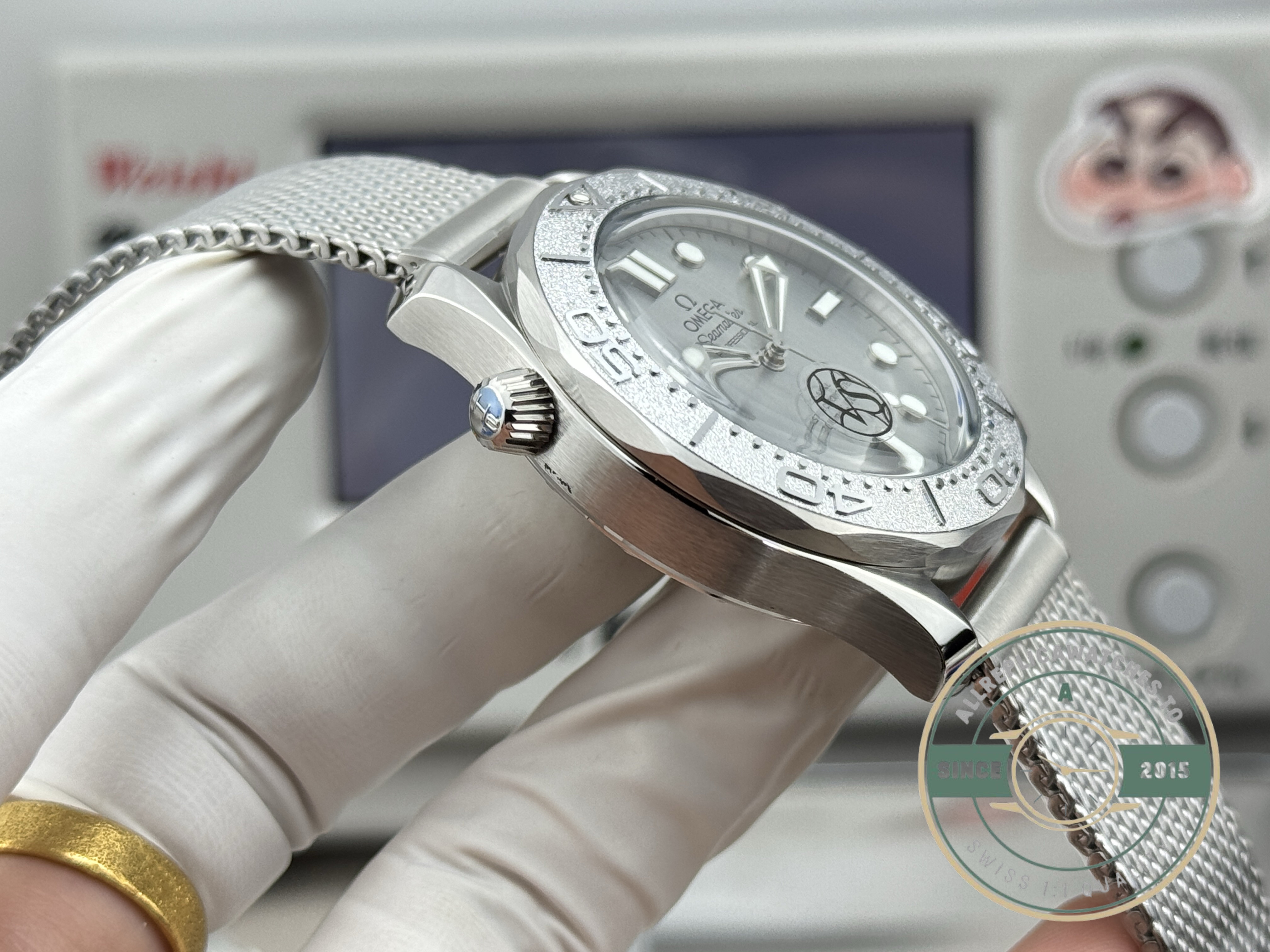 VSF built the movement for this replica Omega Seamaster Diver 300M, grey anniversary dial