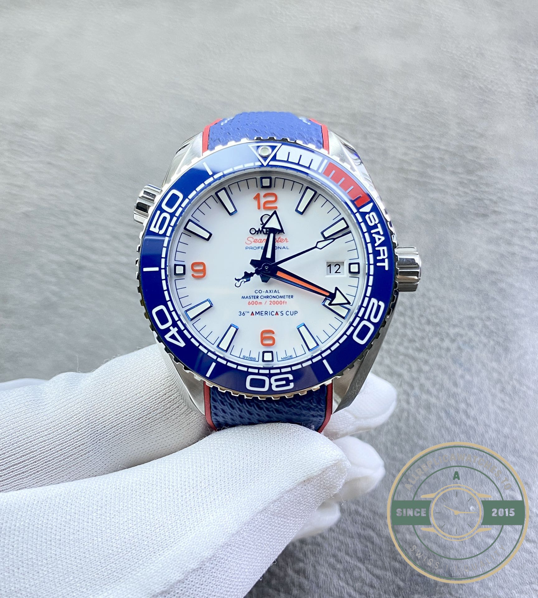 Brushed and polished 43mm steel case flanks of the clone Omega Planet Ocean 6000M diver
