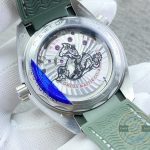 600 metres of water resistance beneath the green-bezel Omega Planet Ocean superclone