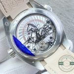 48 hours of power reserve in the beige-dial Omega Planet Ocean 600M clone