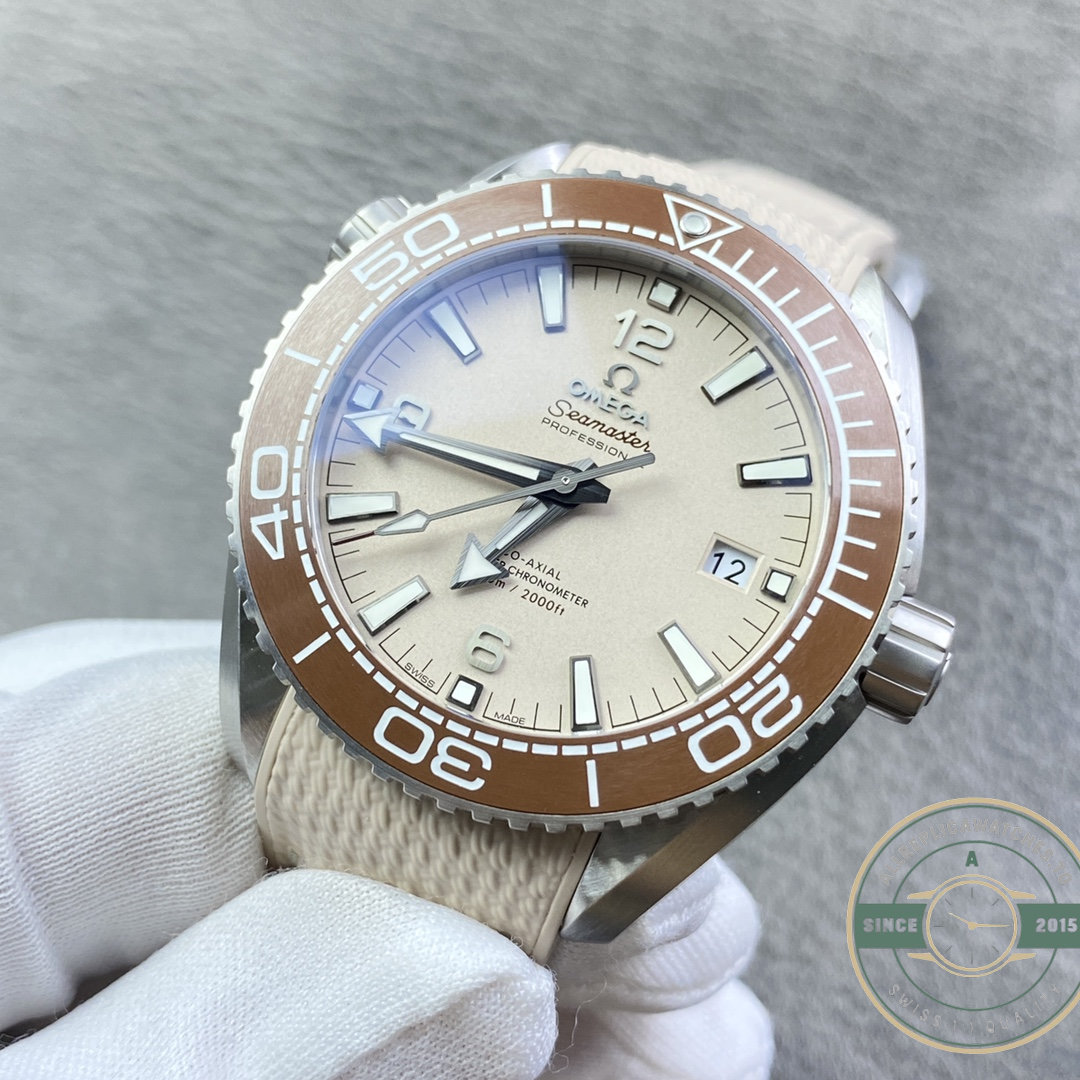 Dial colour does the separating here, beige Omega Seamaster Planet Ocean clone