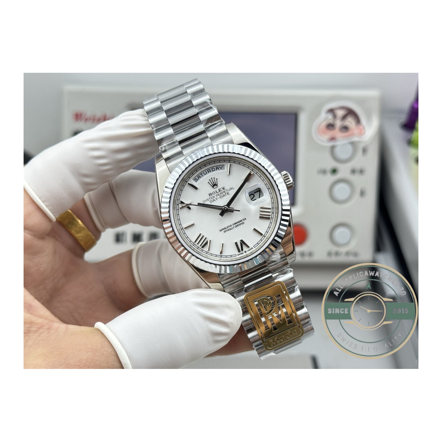 Replica Rolex Day-Date 40mm White Gold White Roman Dial Ref.228239-0046 - Image 6