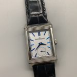 Wrist shot of the 47 x 28.3 mm Reverso Tribute Duoface replica worn with the front dial up