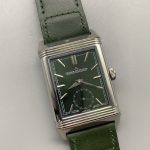 Jaeger-LeCoultre dial signature printed above the small seconds on the green Reverso replica
