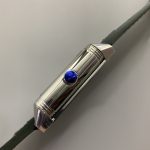 Steel hands and minute track over the green dial of the Jaeger-LeCoultre Reverso Tribute replica