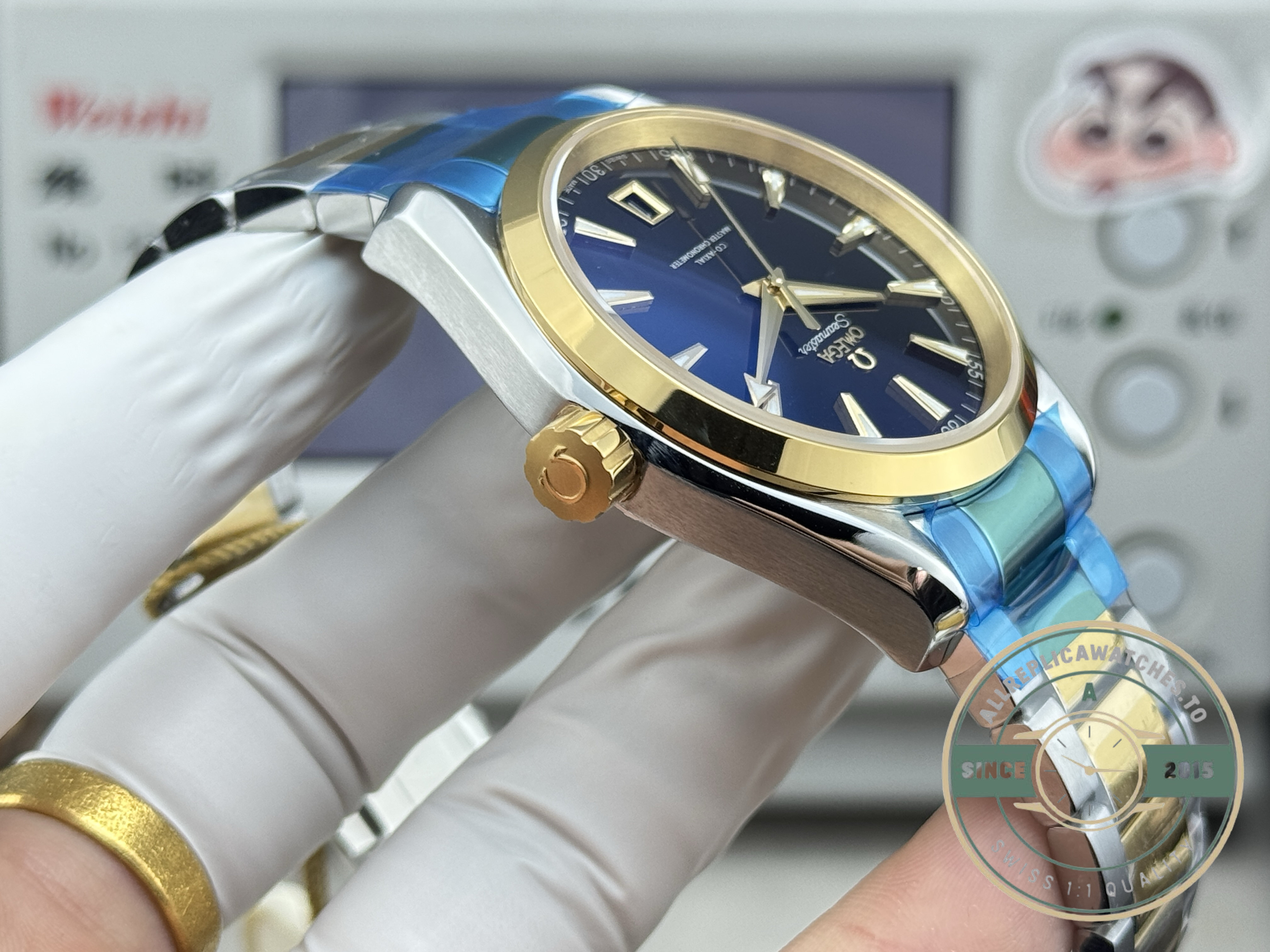 Automatic VS8900 winding inside the 41mm black-dial Omega Aqua Terra superclone