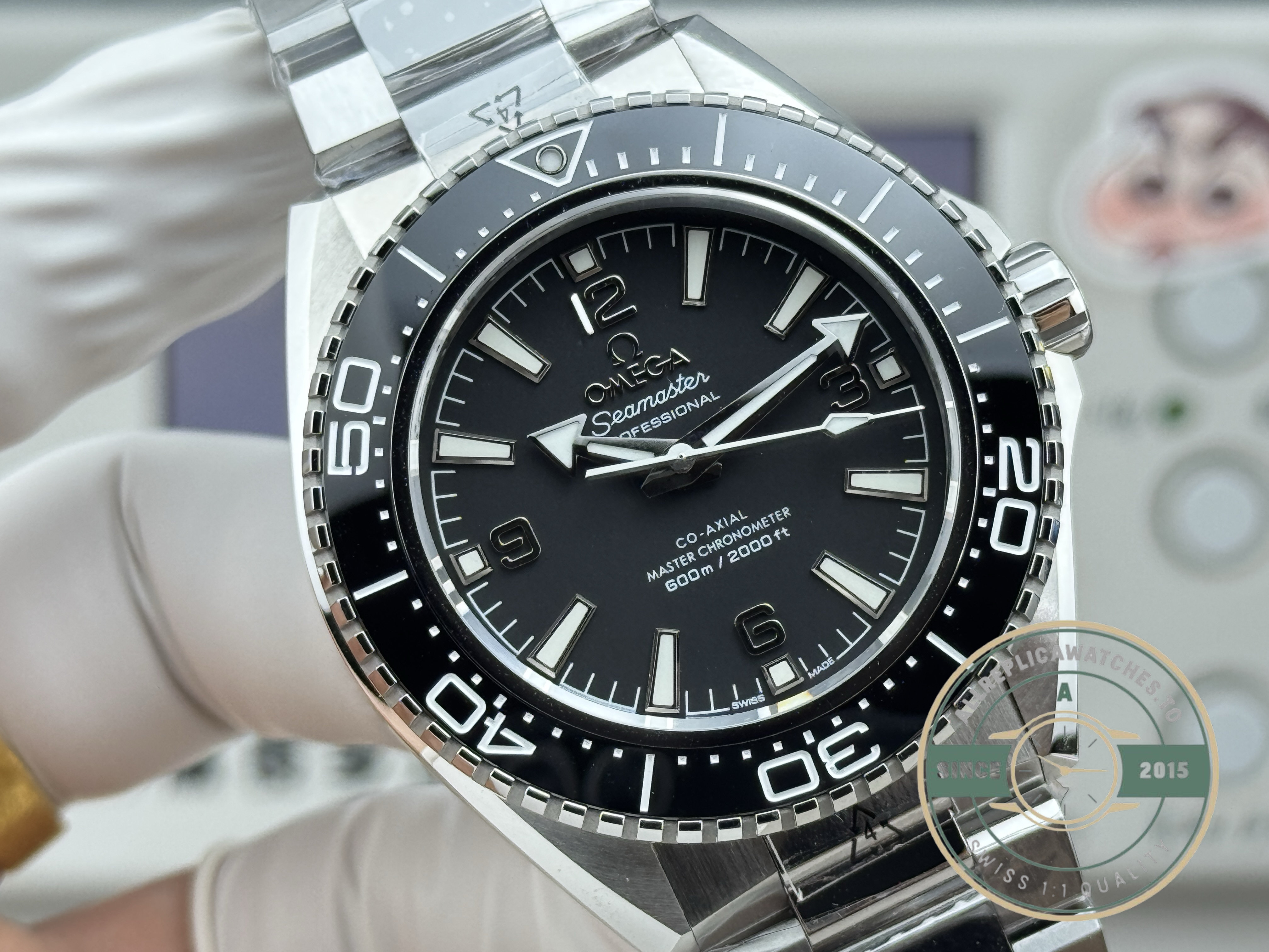 Black-dial Planet Ocean 600M at 42mm, the baseline Omega Seamaster superclone