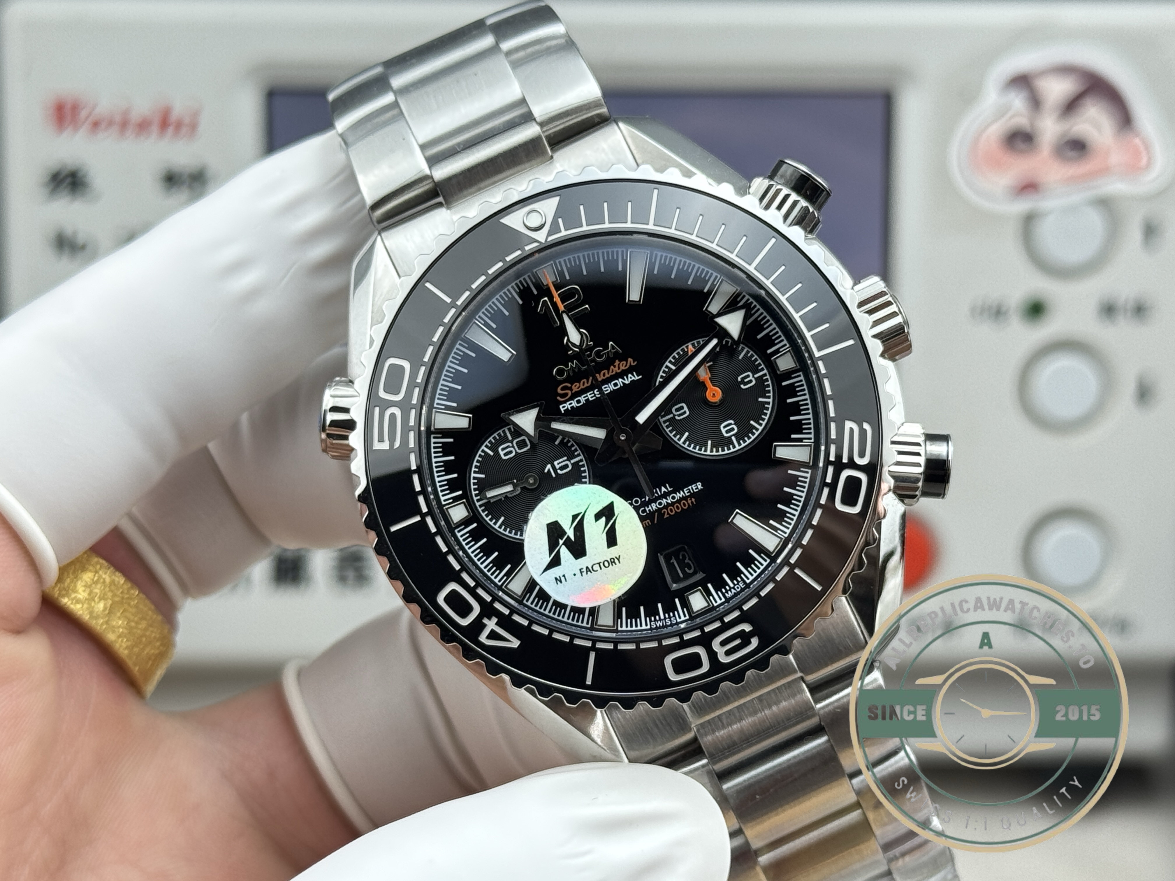 Crown guards integrated into the case profile of the superclone Omega Planet Ocean 600M