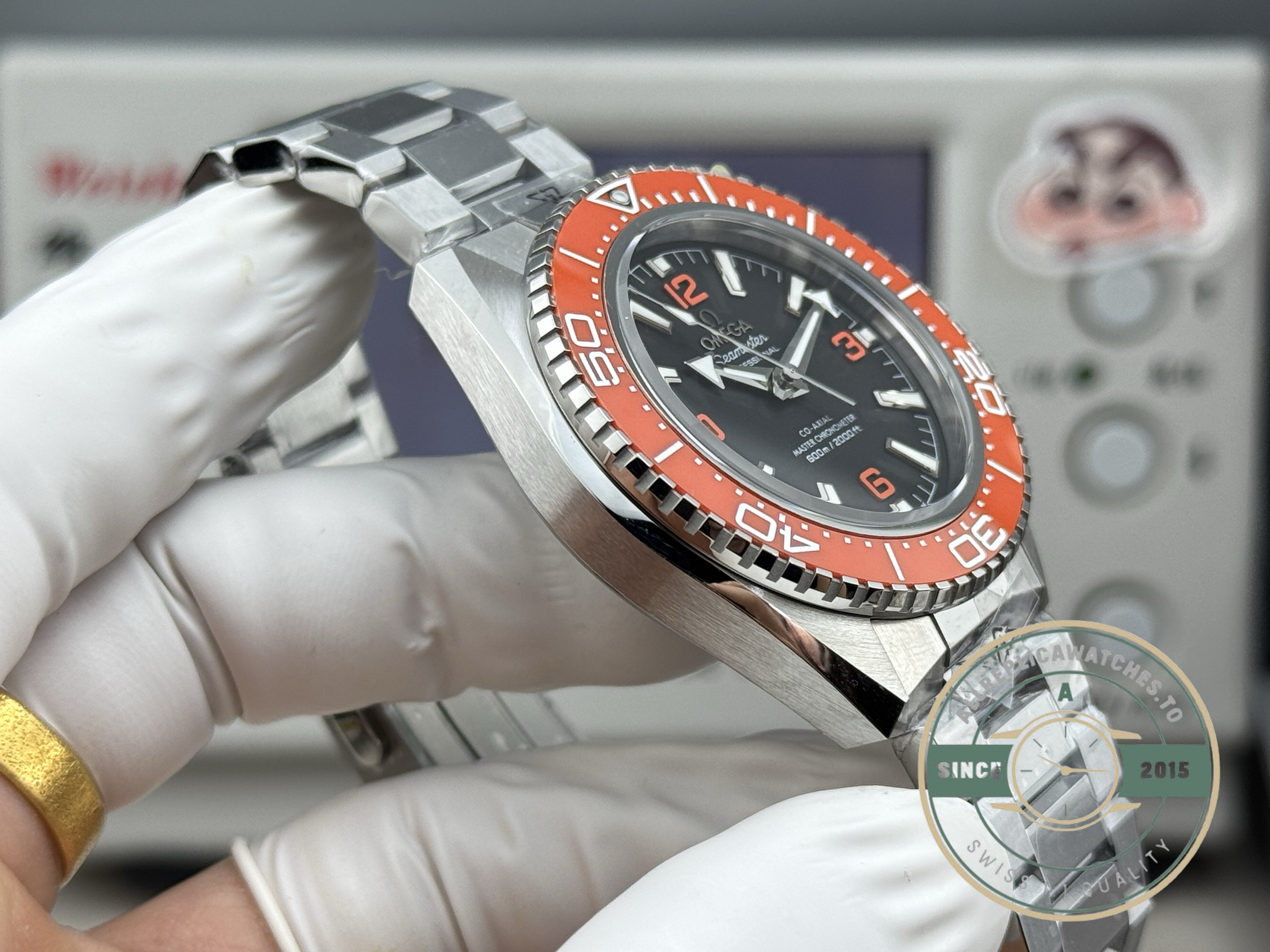 Orange bezel, the colour tied closest to Planet Ocean, on this Omega clone build
