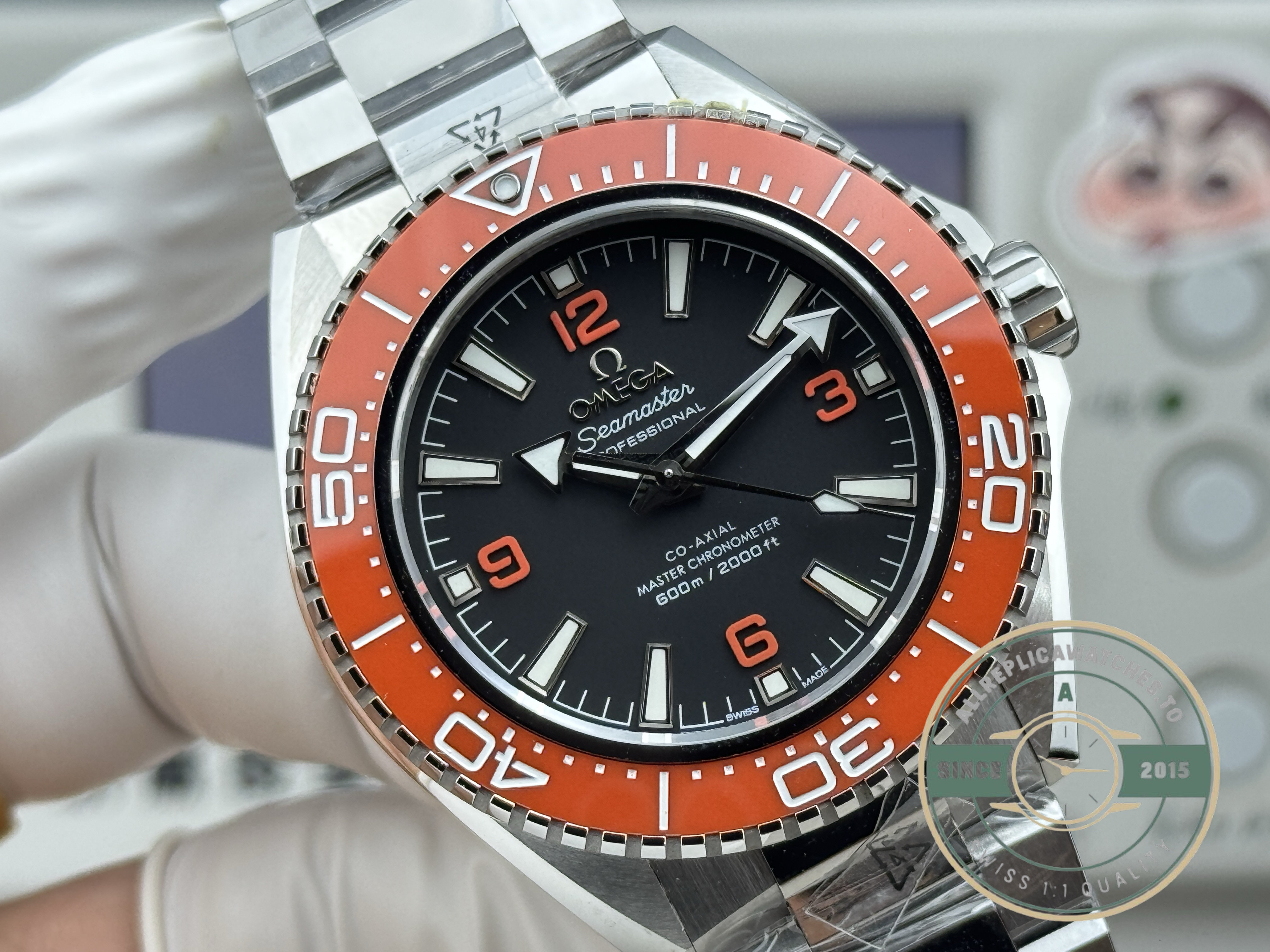 Planet Ocean 600M in orange bezel trim, Omega Seamaster super clone build