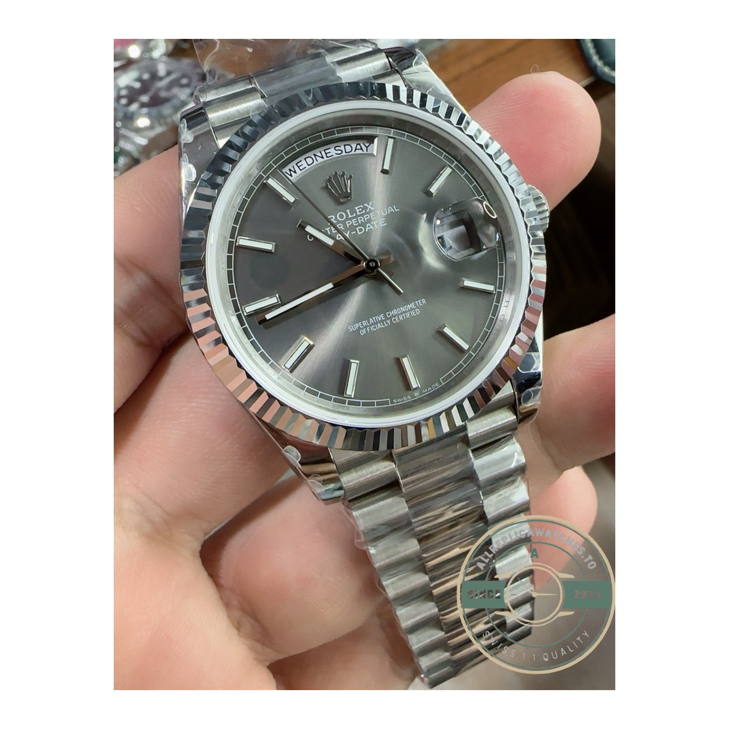 Super Clone Rolex Day-Date 40 18kt White Gold with Slate Dial, Ref. 228239-0060 - Image 11