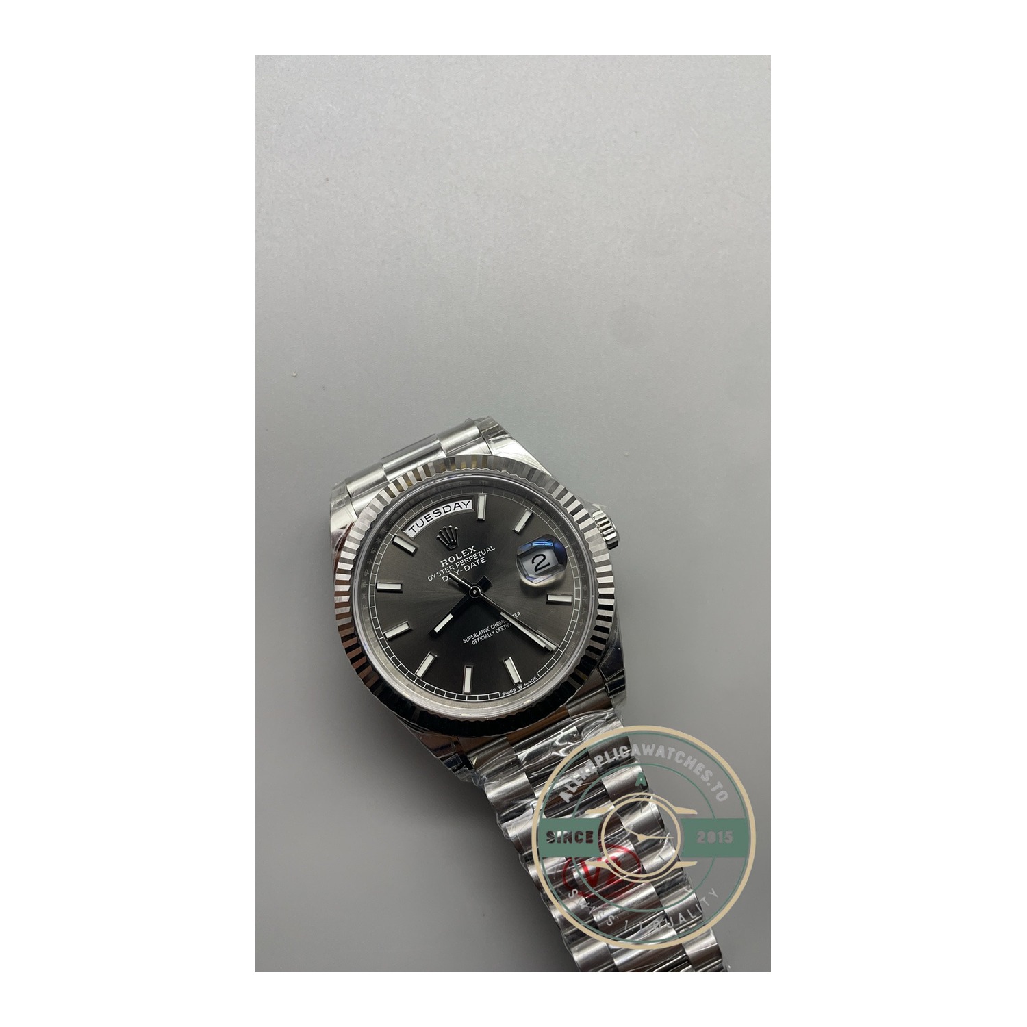 Super Clone Rolex Day-Date 40 18kt White Gold with Slate Dial, Ref. 228239-0060 - Image 12