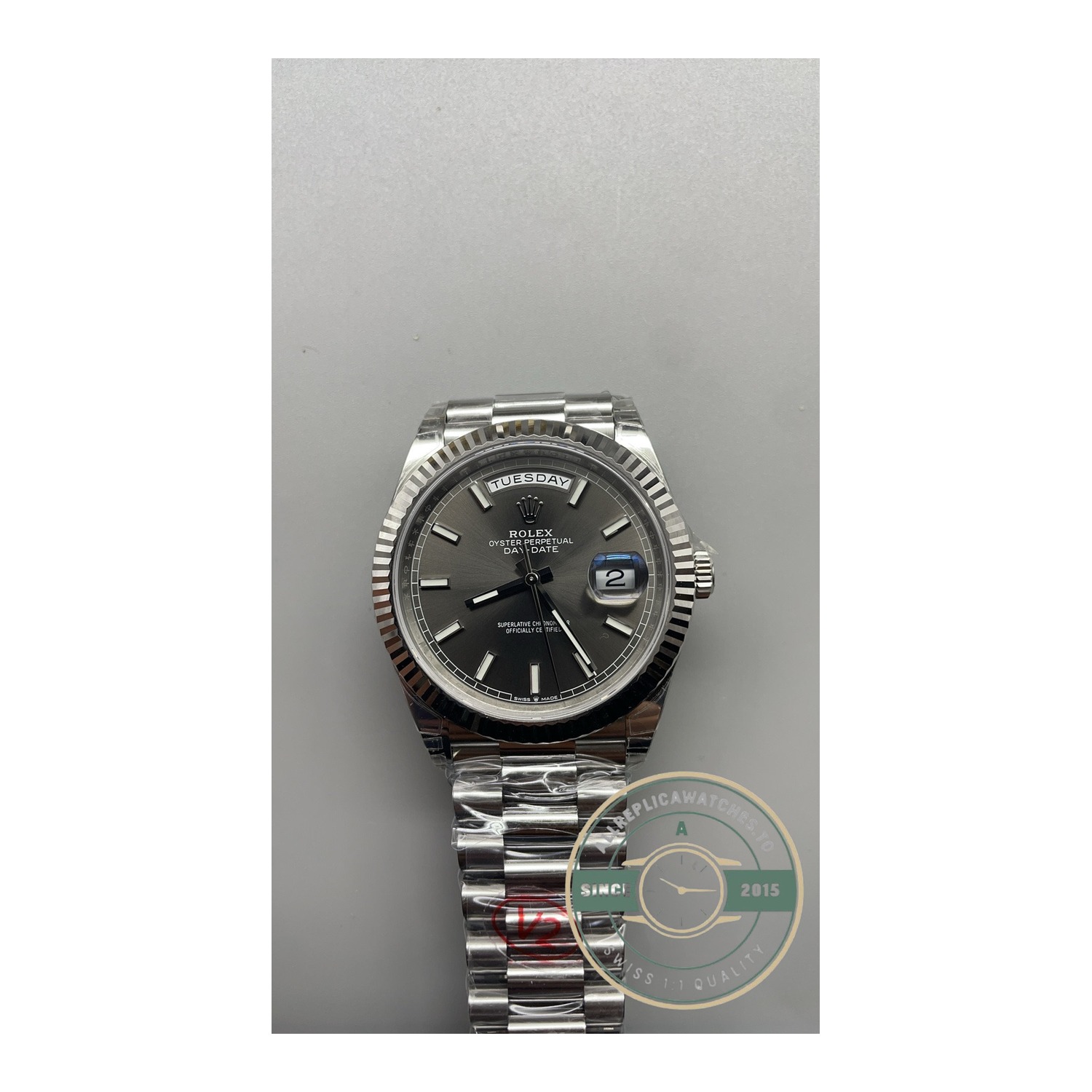 Super Clone Rolex Day-Date 40 18kt White Gold with Slate Dial, Ref. 228239-0060 - Image 13