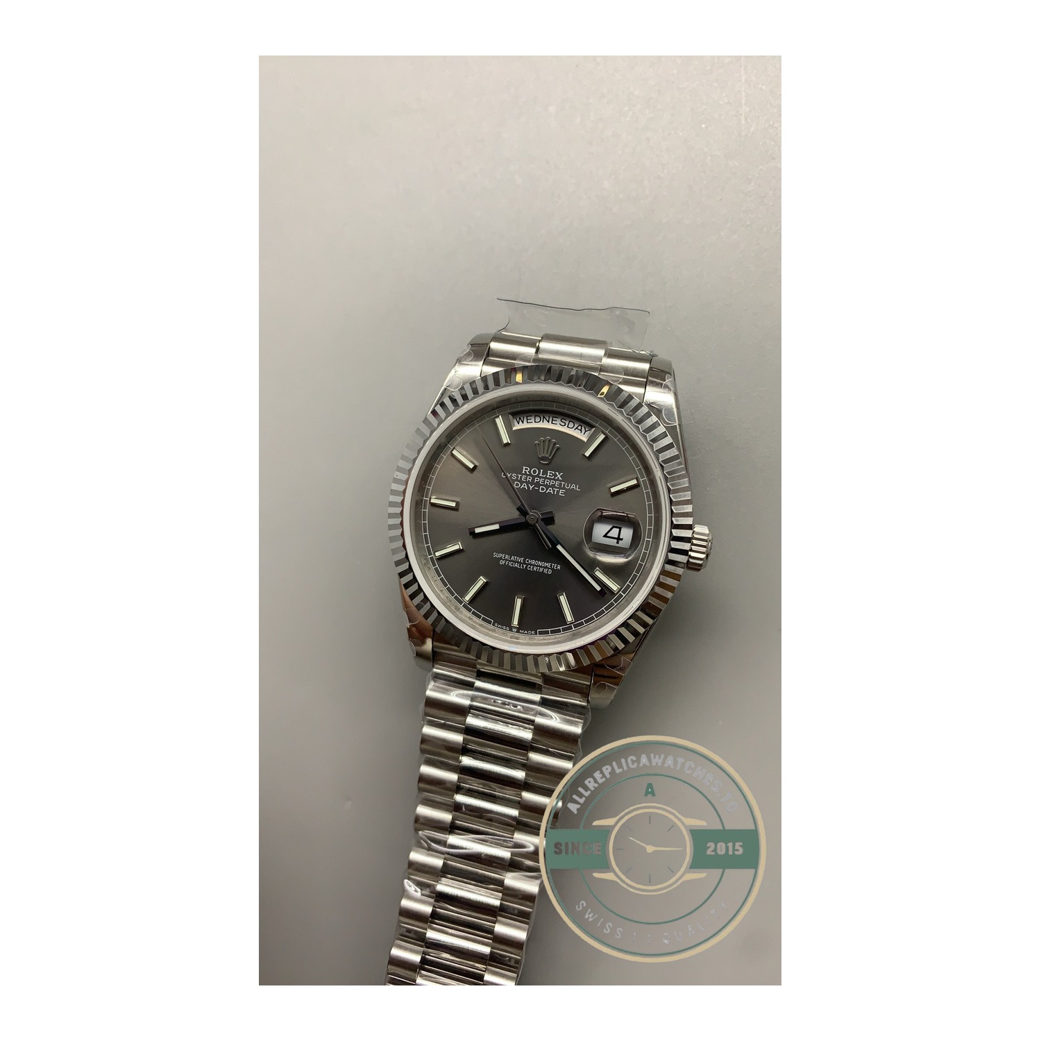 Super Clone Rolex Day-Date 40 18kt White Gold with Slate Dial, Ref. 228239-0060 - Image 3