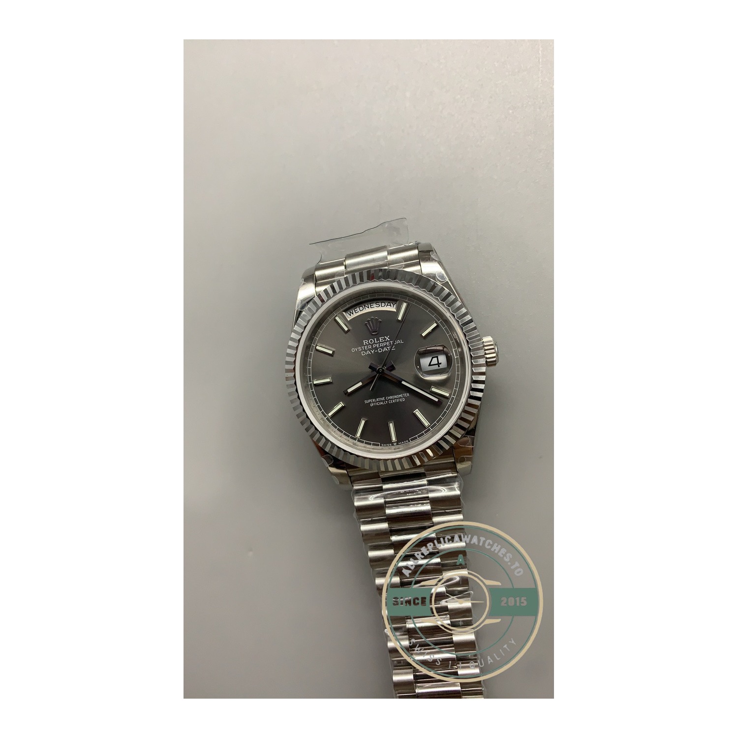 Super Clone Rolex Day-Date 40 18kt White Gold with Slate Dial, Ref. 228239-0060 - Image 4