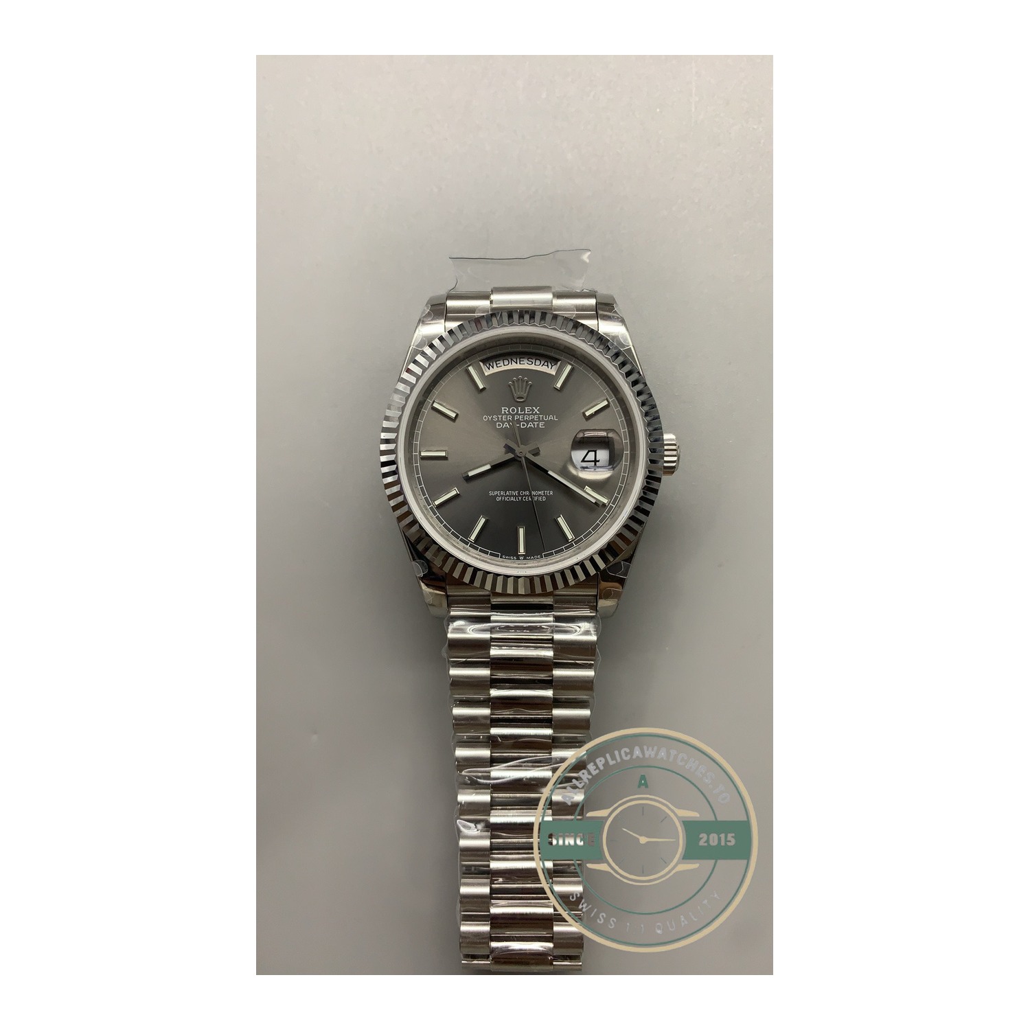 Super Clone Rolex Day-Date 40 18kt White Gold with Slate Dial, Ref. 228239-0060 - Image 10