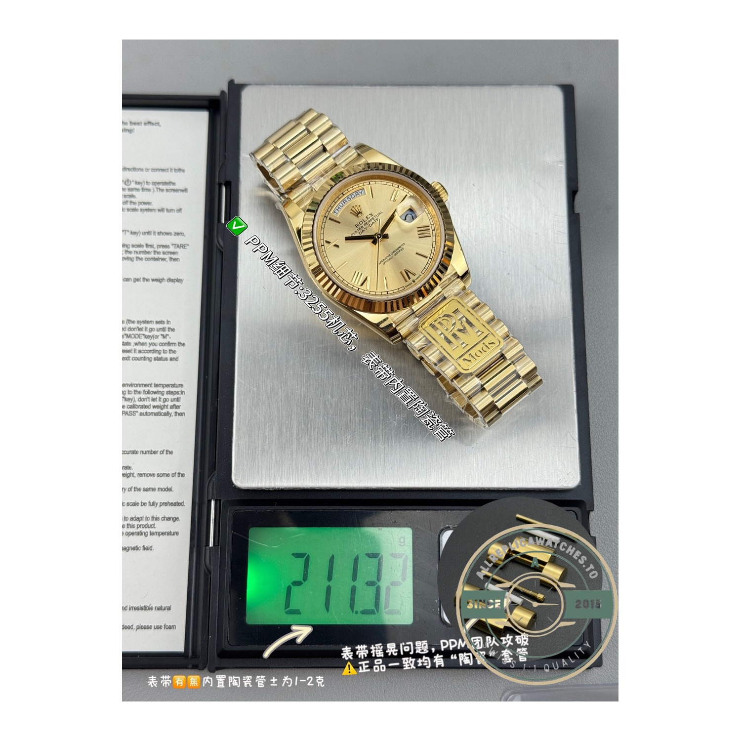 Superclone Rolex Day-Date 40 Yellow Gold Champagne Roman Dial, Reference 228238-0006 - Image 10
